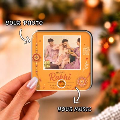 Personalized Musical Photo Fridge Magnet Gift for Raksha Bandhan | Rechargeable Sound Magnet Music Playable Rakhi Gift for Bhai & Bhen Keepsake Gift for Siblings